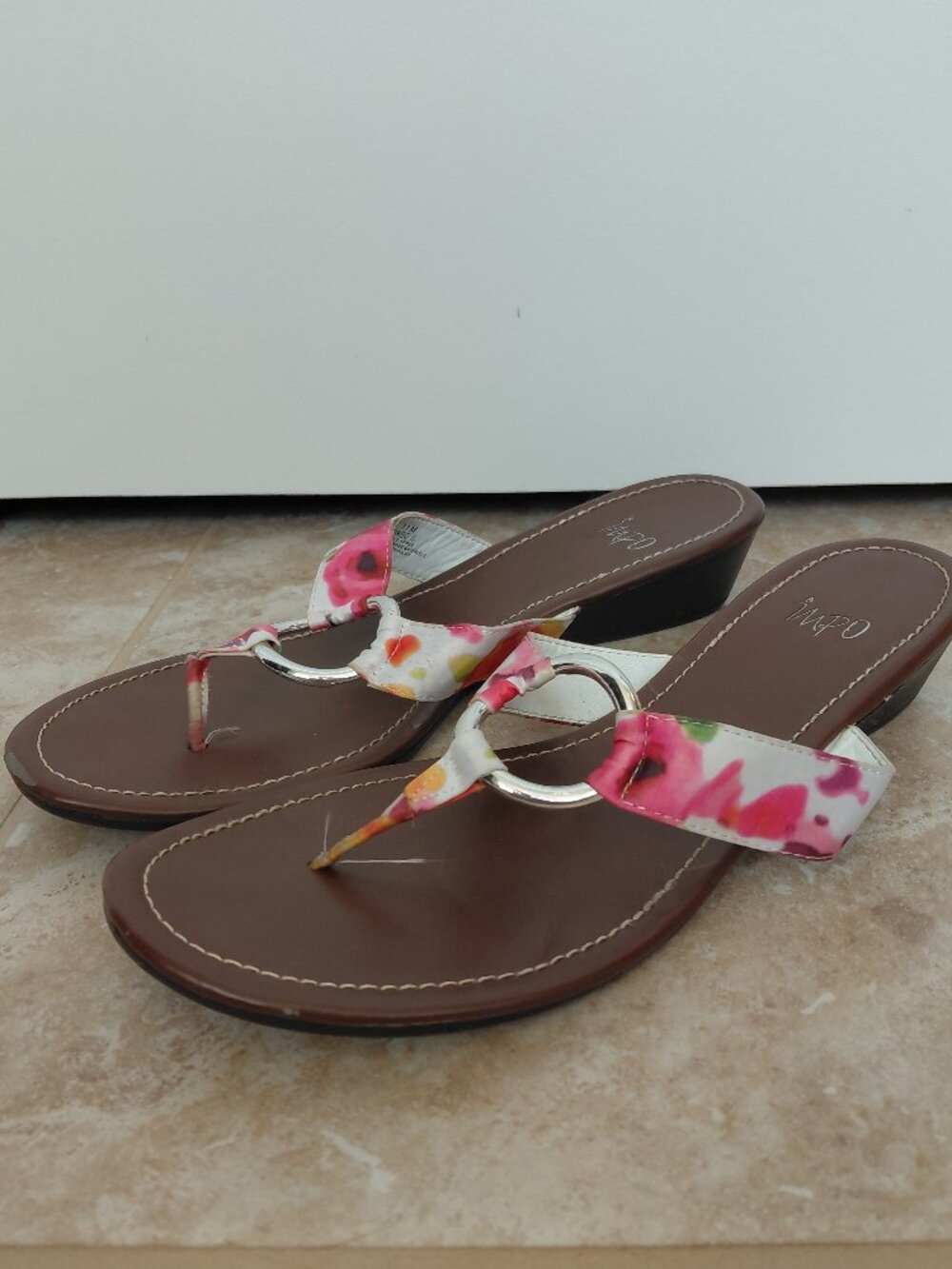 Floral Brown Low Wedge Heel